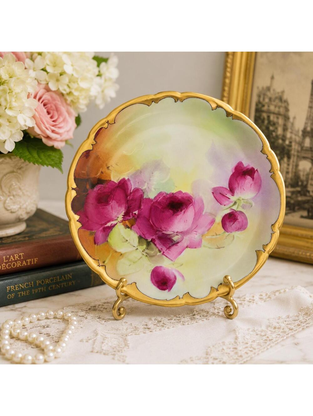 Antique Jean Pouyat Limoges Hand Painted Floral Plate Signed REMY Gold Gilt